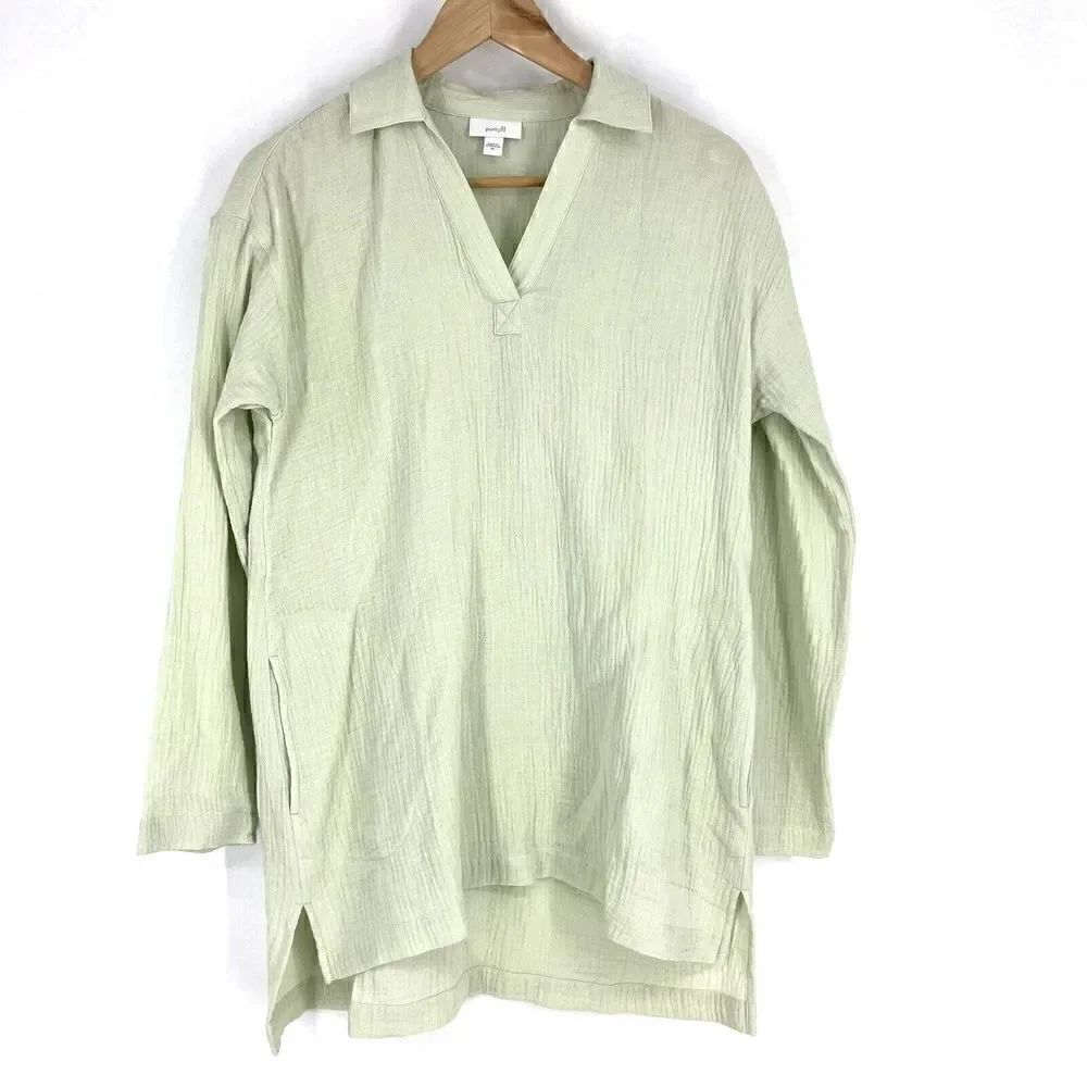 Pure J Jill Shirt Size XS Women Green Tunic Top V Neck Popover Knit Pockets
